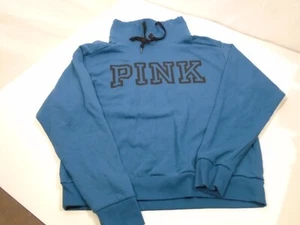 Y2K Victoria's Secret Pink Pullover Sweatshirt Cowl Neck Size Small Turquoise - Picture 1 of 5