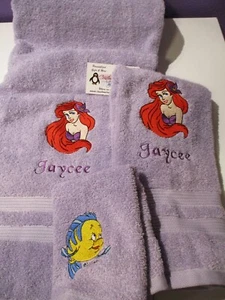 Little Mermaid Ariel Face Personalized 3 Piece Bath Towel Set Your Color Choice  - Picture 1 of 1