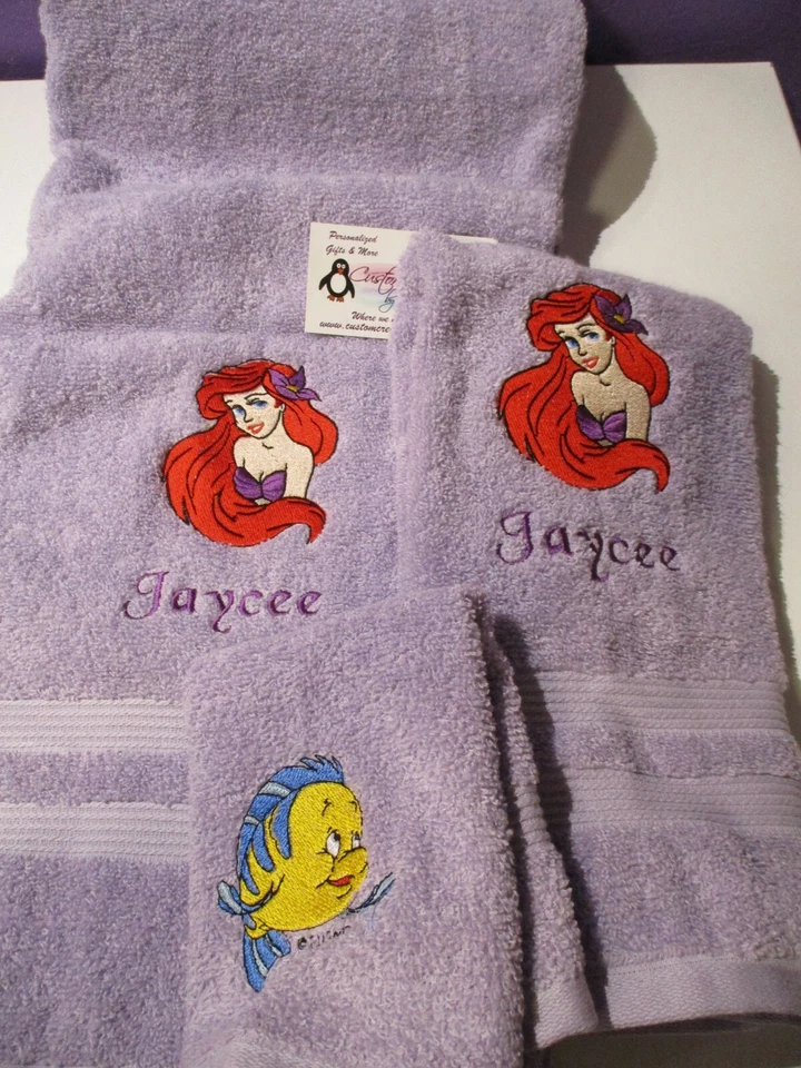 Little Mermaid Ariel Face Personalized 3 Piece Bath Towel Set Your Color Choice  - Image 1 of 1