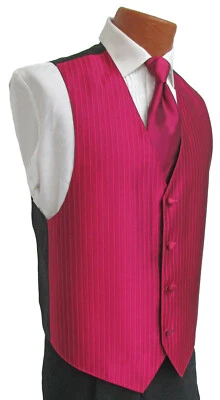 Men's Fuchsia Pink Jean Yves Tuxedo Vest & Choice of Tie Wedding Groom Prom - Image 1 of 3