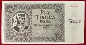 Croatia 5000 Kuna 1943 P-14 - XF+ - Picture 1 of 2