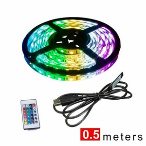 LED Strip Light USB RGB 0.5m 5V 12V waterproof Dimmable Remote Backlight bulbs - Picture 1 of 12