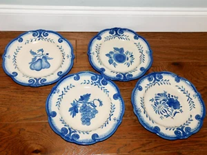RARE! Bella Casa by Ganz Fruit Flower Plates SET 4 Blue 11" Wall Art Deco EXC! - Picture 1 of 10