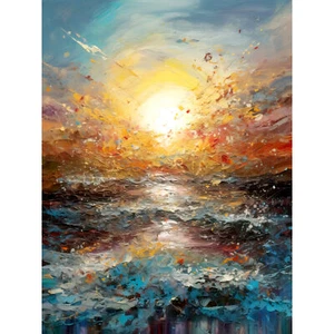 Sonnenaufgang am Meer Abstrakt Meereslandschaft Splatter Art XL Wandbild Leinwand Poster Druck - Bild 1 von 6