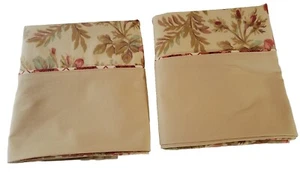 2 Tan & Red Floral Homemade Pillowcases Standard 19.5 X 25 - Picture 1 of 5