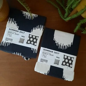 2 IKEA Sommar 2017 Reversible Cushion Covers Black White Moroccan Circle w/Ties - Picture 1 of 5