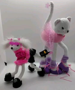 Barbie Pose Me Pets Lot of 2 Plush Animals Dog and Cat Ballet Purple Pink White - Picture 1 of 16