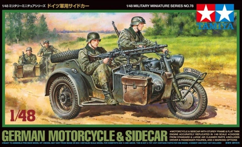Tamiya 32578 1/48 Scale Military Model Kit WWII German Army Motorcycle & Sidecar - Image 1 of 1