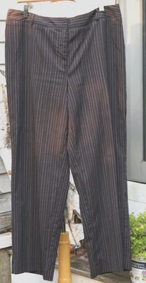 David Brooks Petite Brown w Blue Pinstripes Straight Stretch Dress Pants Sz 16P - Image 1 of 4