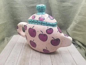 Pati Ganz Keramik Münzbank Pflaume-Yum rosa türkis Obst Teekanne signiert - Bild 1 von 14