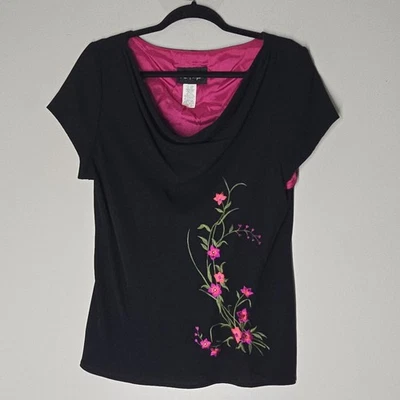 Vintage S.L. Blusa Floral Moda Cuello Redondo Mujer 16W Negra Top Bloomcore Foto 1 de 4