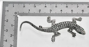 Vintage Sterling Silver Marcasite Gecko Lizard Brooch Pin - Picture 1 of 7