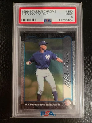 1999 BOWMAN CHROME #350 ALFONSO SORIANO PSA Graded 9 - Image 1 of 2