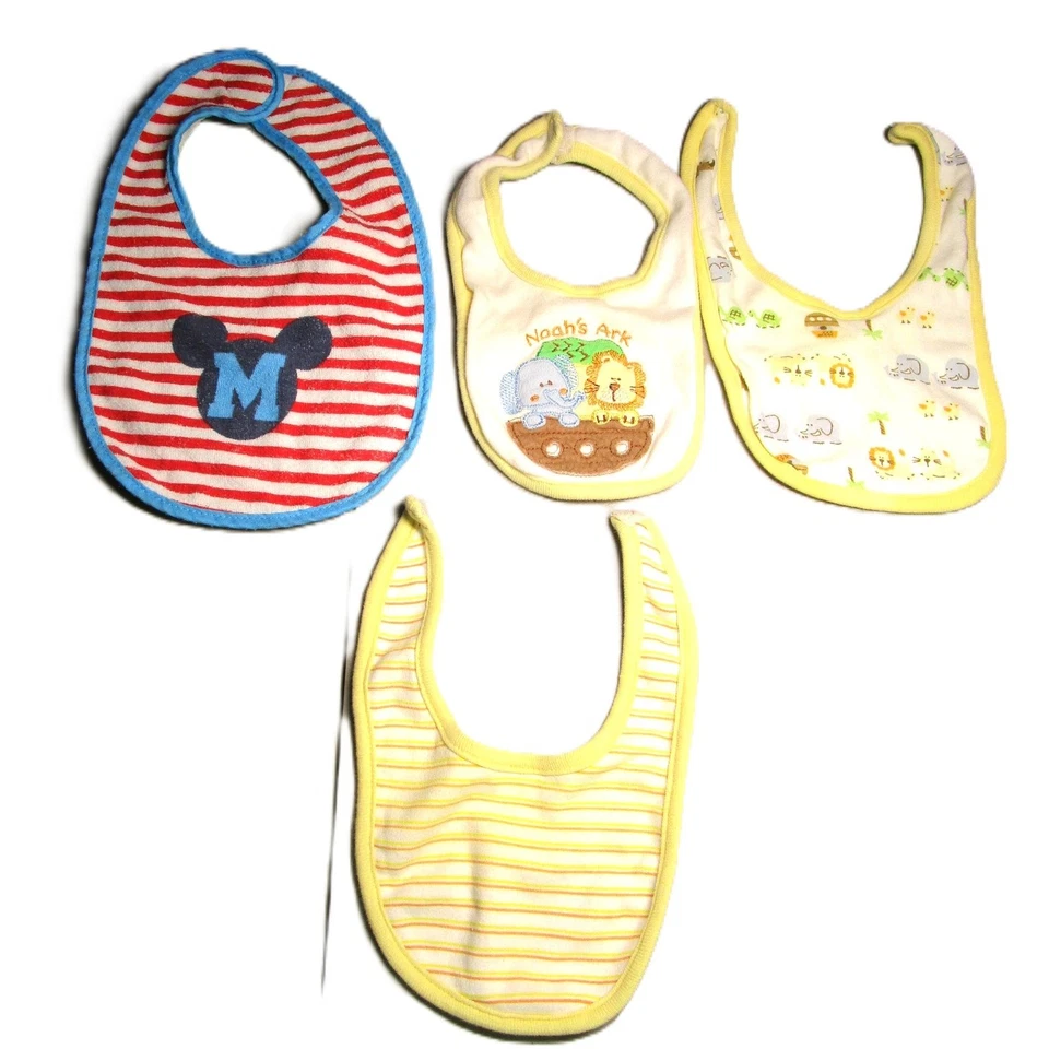 Conjunto de 4 baberos para bebé Mickey Mouse Arca de Noé sujetadores de gancho y bucle de algodón Foto 1 de 4