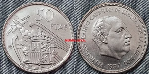FRANCO. Moneda de 50 Pesetas PRUEBA año 1957*70. PERFECTA CON BRILLO ORIGINAL. - Foto 1 di 2