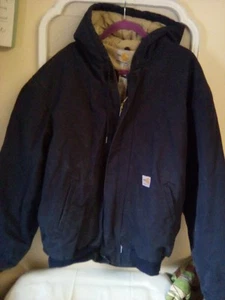 Carhartt Canvas Hooded Jacket Duck Flannel Lined 103940-DNY Blue XL 2018 USA - Picture 1 of 8