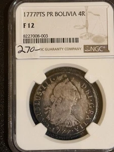 1777 PTS PR Bolivia Raro 4 Reales Ngc F12 - Imagen 1 de 2