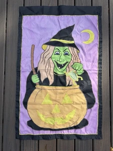 De Colección Años 90 Halloween Jardín Patio Bandera Bruja Caldero Calabaza 27 x 43 Doble Cara - Imagen 1 de 5