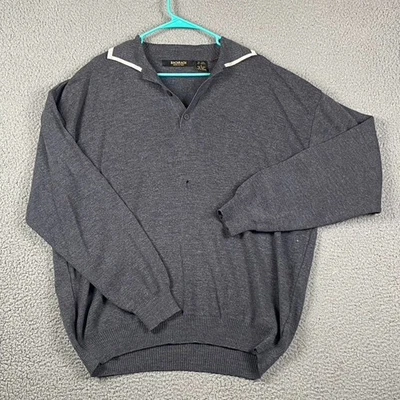 Bachrach 男式 L 羊毛混纺 Polo 毛衣灰色领纽扣 — 第 1/4 张图片