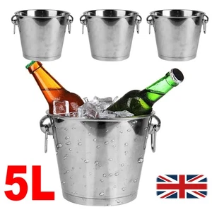 1~5PC Ice Bucket 5L Stainless Steel Champagne Wine Cooler with Handles Bar Party - Picture 1 of 13