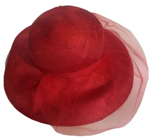 Neiman Marcus Red Straw Hat with Tool Overlay - Picture 1 of 8