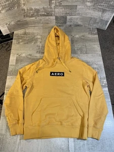 Aeropostale Hoodie Erwachsene klein gelb Aero bestickt Patch Pullover Fleece - Bild 1 von 9