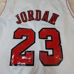 Michael Jordan #23 Chicago Bulls White Jersey Champion NBA Authentics Size 52 - Foto 1 di 14