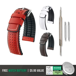 HIRSCH Tiger Leather Watch Strap - Natural Rubber Core + Bonus Battery - Picture 1 of 27