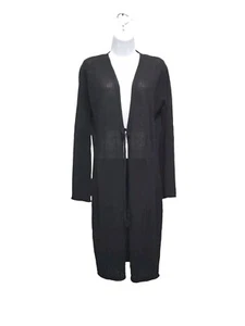 New Knox Rose Pointelle Cardigan Sweater Black Long Loose Knit Tie XS Nwt $38 - Picture 1 of 6