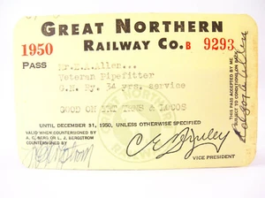 1950 GREAT NORTHERN RAILWAY CO RAILROAD EMPLOYEE PASS #92933 - Picture 1 of 2