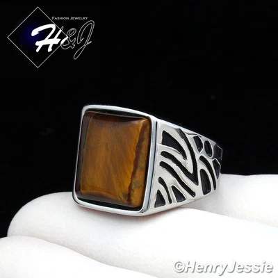 Anillo chapado en plata/negro piedra ojo de tigre de acero inoxidable para hombre talla 8-13*TR37 Foto 1 de 3