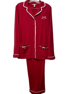 NWT $58 Vera Wang 2pc Pajama Set SMALL Crimson w White Long Pant Cotton Modal