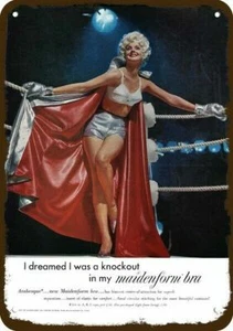 1961 Sexy Boxer Woman in MAIDENFORM BRA Vntg-Look DECORATIVE REPLICA METAL SIGN - Picture 1 of 1