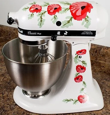 Red Poppy Flowers Watercolor Kitchenaid Mixer Mixing Machine Decal Art Wrap - Image 1 of 2