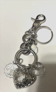 Kathy Van Zeeland Silver Tone/Acrylic Heart Purse Charm Keychain/Pull 6 in x 2in - Picture 1 of 5