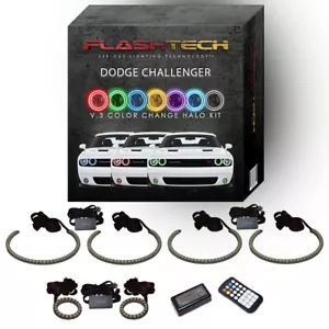 RGB Impermeable LED Halo Kit RF para 15-23 Dodge Challenger Faros y Faros Antiniebla - Imagen 1 de 11