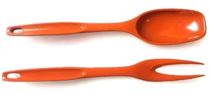 Vintage Mod Orange Foley Serving Fork & Spoon MCM 60s 70s Plastic Kitchen - Picture 1 of 3
