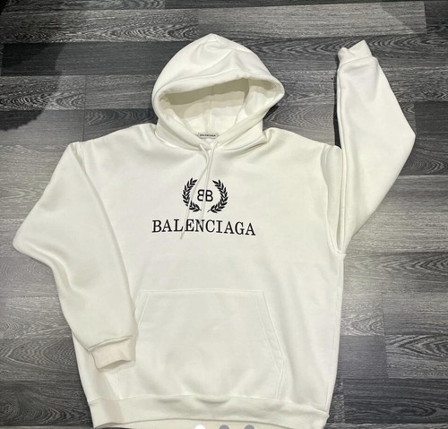 Felpa con cappuccio logo Balenciaga 2019 stemma taglia medio bianco ottime condizioni solo Regno Unito