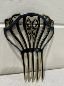 Vintage Early Art Deco Fan Hair Comb Amber Blue Rhinestones Large 5"W x 6”L - Picture 1 of 11
