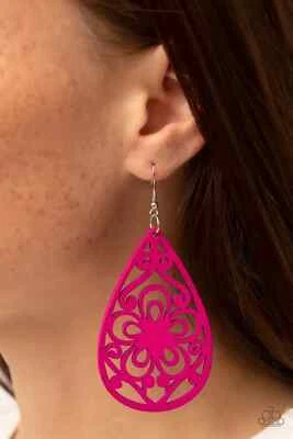 Paparazzi MARINE EDEN pink WOOD earrings - Image 1 of 2