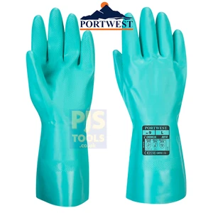 Portwest A810 nitrile chemical gloves gauntlets for oils, chemical & food use - Picture 1 of 3