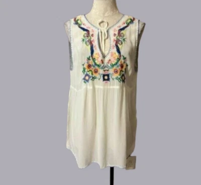 Top túnica Anthropologie Chloe Oliver Gaila imitación seda bordada mediana nuevo con etiquetas Foto 1 de 4