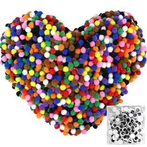 Pom Poms (Different Sizes Avail.) w/ 100pcs Wiggle Googly Eyes Creative Crafts - Picture 1 of 24