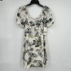 ZARA Dress Women’s Size Small Ivory Tropical Print Summer Beach Boho NWT - Picture 1 of 8