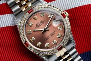 Rolex Datejust 31 mm Salmon Diamond Dial with Ruby & Diamond Bezel 2 Tone Watch - Picture 1 of 8