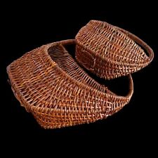2ct VTG Woven Rattan Wicker Wall Hanging Baskets Cottage Boho Nesting #BB9