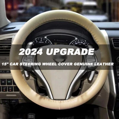 FOR Mercedes Benz Car DIY Perforated Steering Wheel Cover Leather Beige - Image 1 of 4