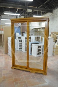 HANDMADE SOLID PINE BALTIC SHELVED MIRRORED SLIDER IN LIGHT OAK (NOT FLATPACKED) - Picture 1 of 8