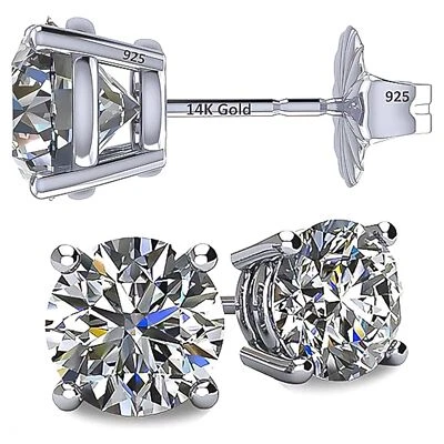 Aretes clásicos de fricción de moissanita 2 CTTW enchapados en platino de plata de ley Foto 1 de 4