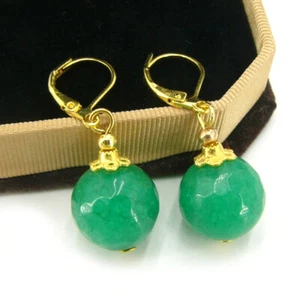 BAILYSBEADS Smaragd-Ohrringe Ohrhänger goldfarbige Ohrhaken behandelt D-14mm - Bild 1 von 3